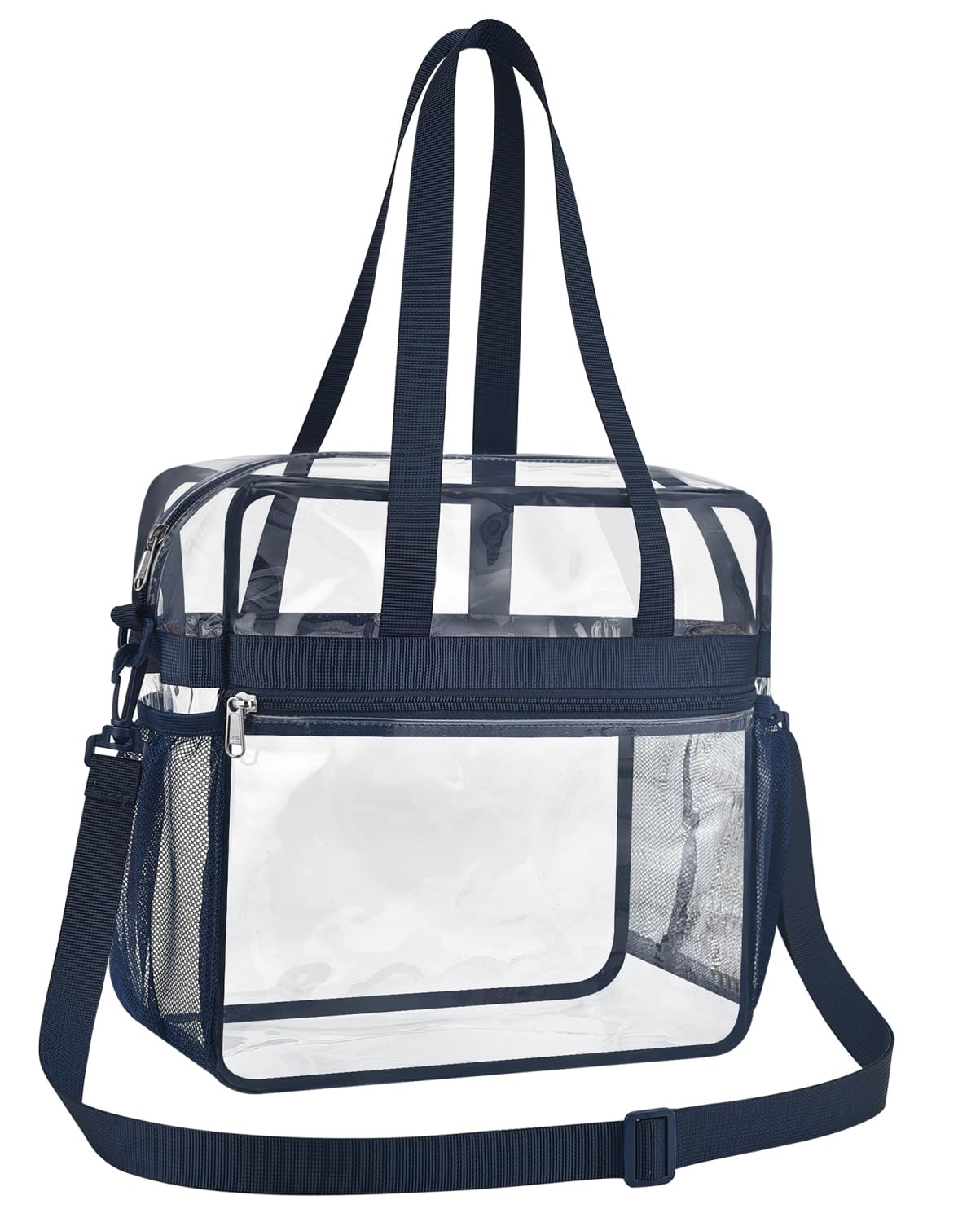 Paxiland Clear Bag for Stadium Events 12x6x12, Large Clear Tote Lunch Bag Stadium Approved with Reinforced Shoulder Straps for Concert Outfits and Festival, Transparent Handbag for Men - Navy