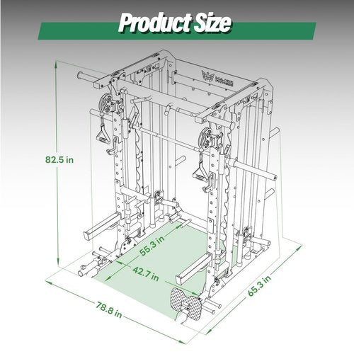 Major Fitness Squat Machine Weight Stack Set with Cable Crossover System, Multi-Function Squat Rack Power Cage, Heavy-Duty Fitness Equipment for Strength Training and Full-Body Workouts