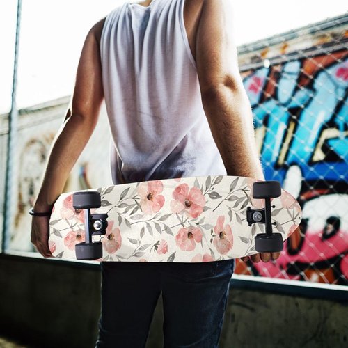 Bolaz Skateboard Grip Tape Sheet Design Deck Longboard Griptape Pastel Pink Flower Non Slip Tape Waterproof Sandpaper Scooter 33" x 9"