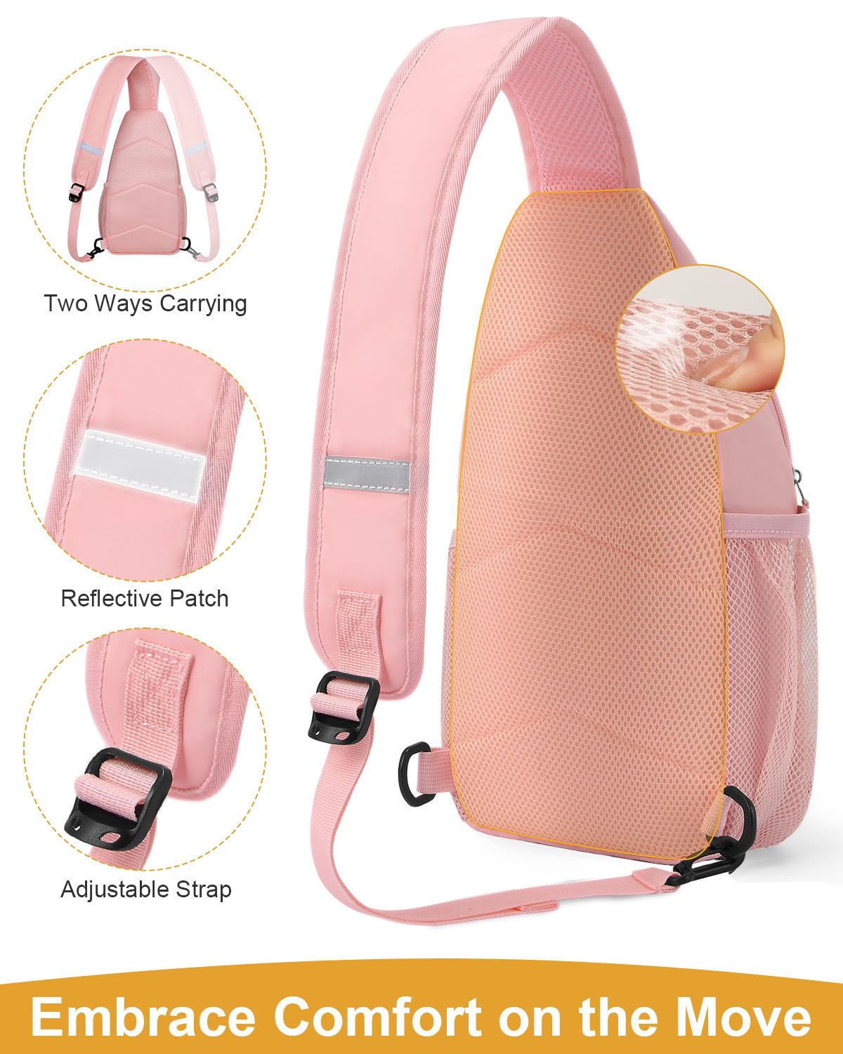Pritent Crossbody Bags for Women Man Waterproof Sling Bag Backpack Trendy Casual Cross Body Bag with Convertible Shoulder Strap Chest Bag for Camping Hiking Travel Essentials (Pink, Large )