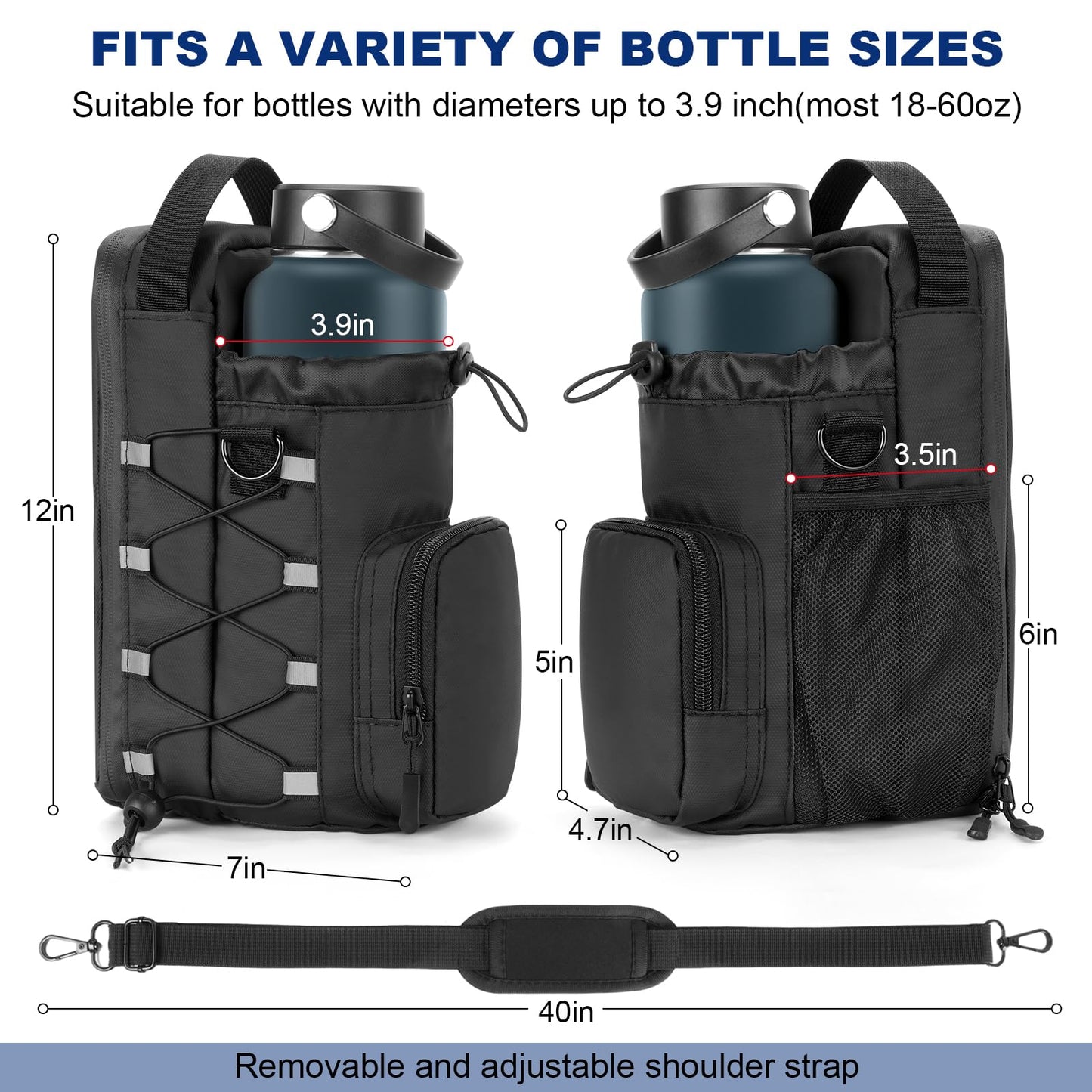 Magnetic Gym Bag Water Bottle Holder With Strap for Men and Women (Black)
