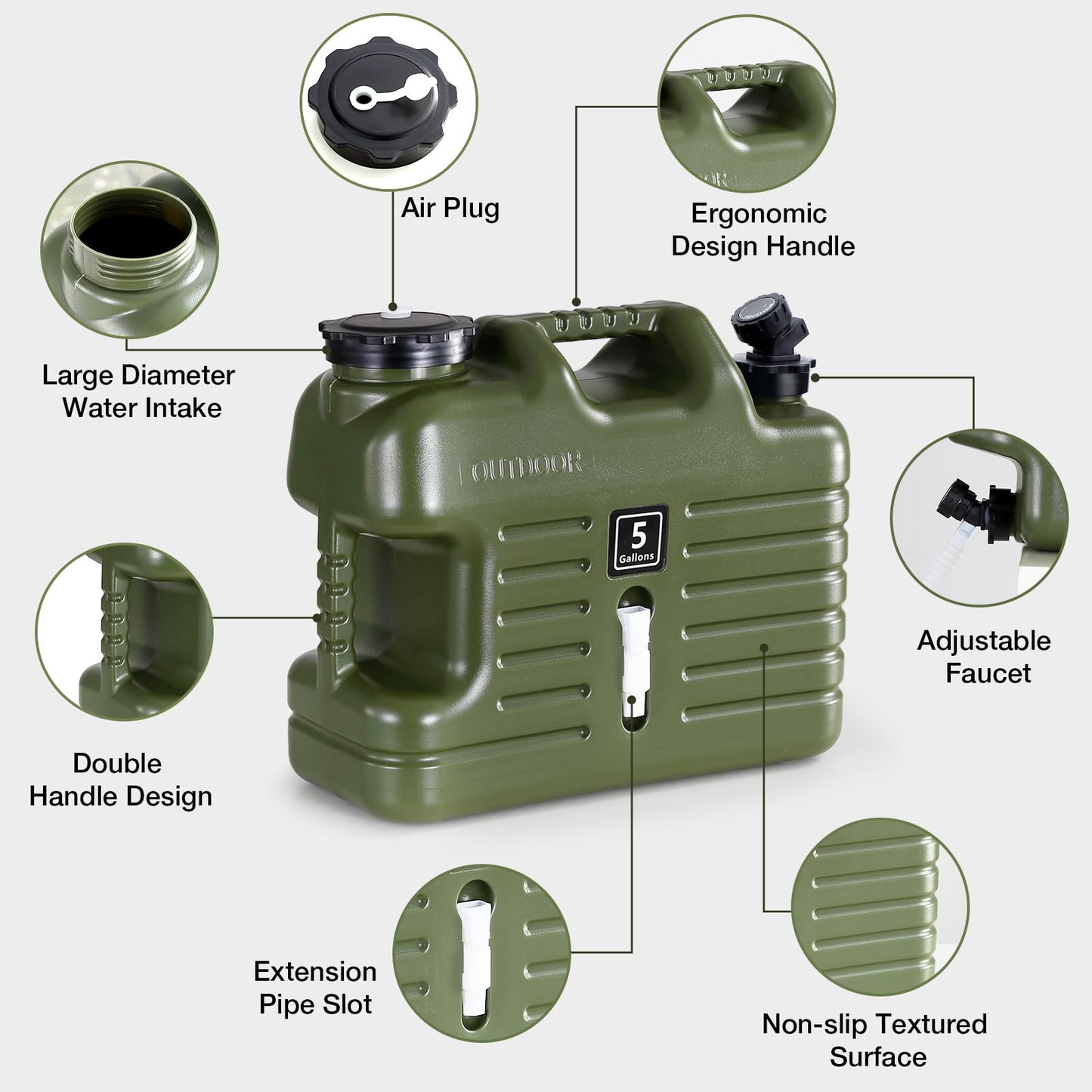 Digury 5 Gallon Water Jug, Camping Water Container BPA Free Water Storage with Spigot No Leakage Portable Emergency Water Tank for Outdoor Hiking Camping Picnic Supplies Green