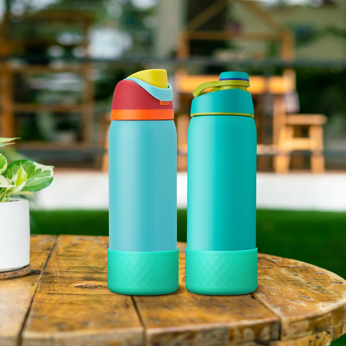 Alwenid 2PCS Silicone Water Bottle Boot for Owala 32 Oz, Anti-Slip Protective Sleeve Bottom Bumper Protector for FreeSip, Twist, and Flip Stainless Steel Water Bottles (Cyan)