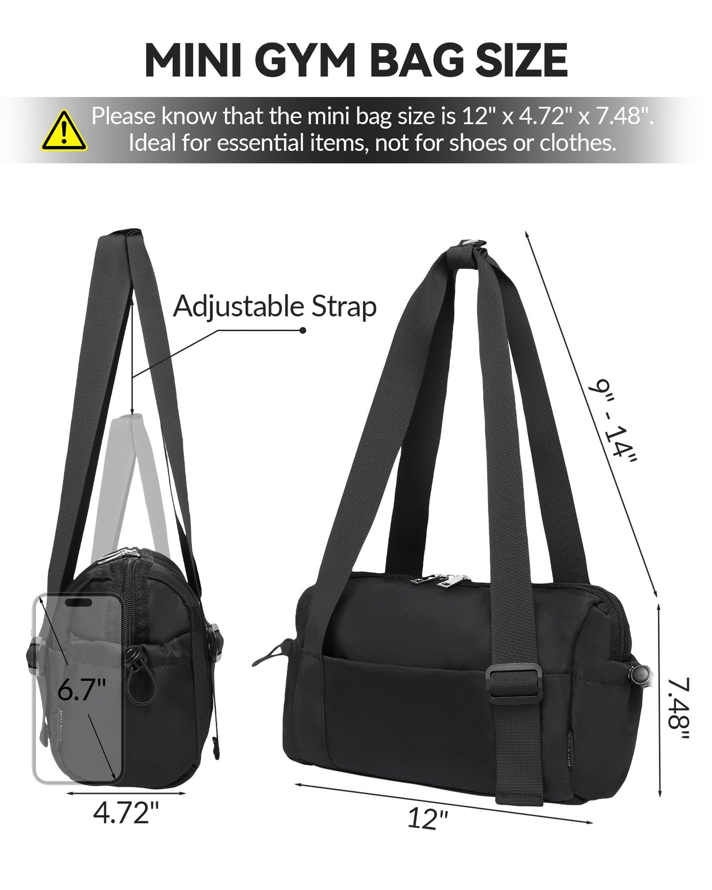 Small Gym Bag for Women Mini Duffle Bag with Wet Compartment, Lightweight Waterproof Cute Tote for Girls Workout Sport Travel, Black