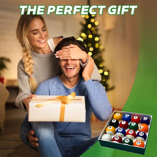 HMQQ Billiard Balls Set 2-1/4" Regulation Size Pool Table Balls for Replacement (16 Resin Balls)