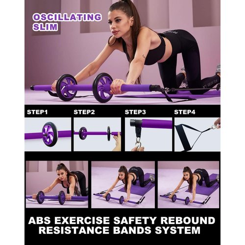 Pilates bar kit Multiple Fitness bar with Resistance Bands, Ab Rollers.Core Strength Training Equipment. Squat Machine for Men and Women.Portable Home Gym Pilates bar kit for Full Body Training Women