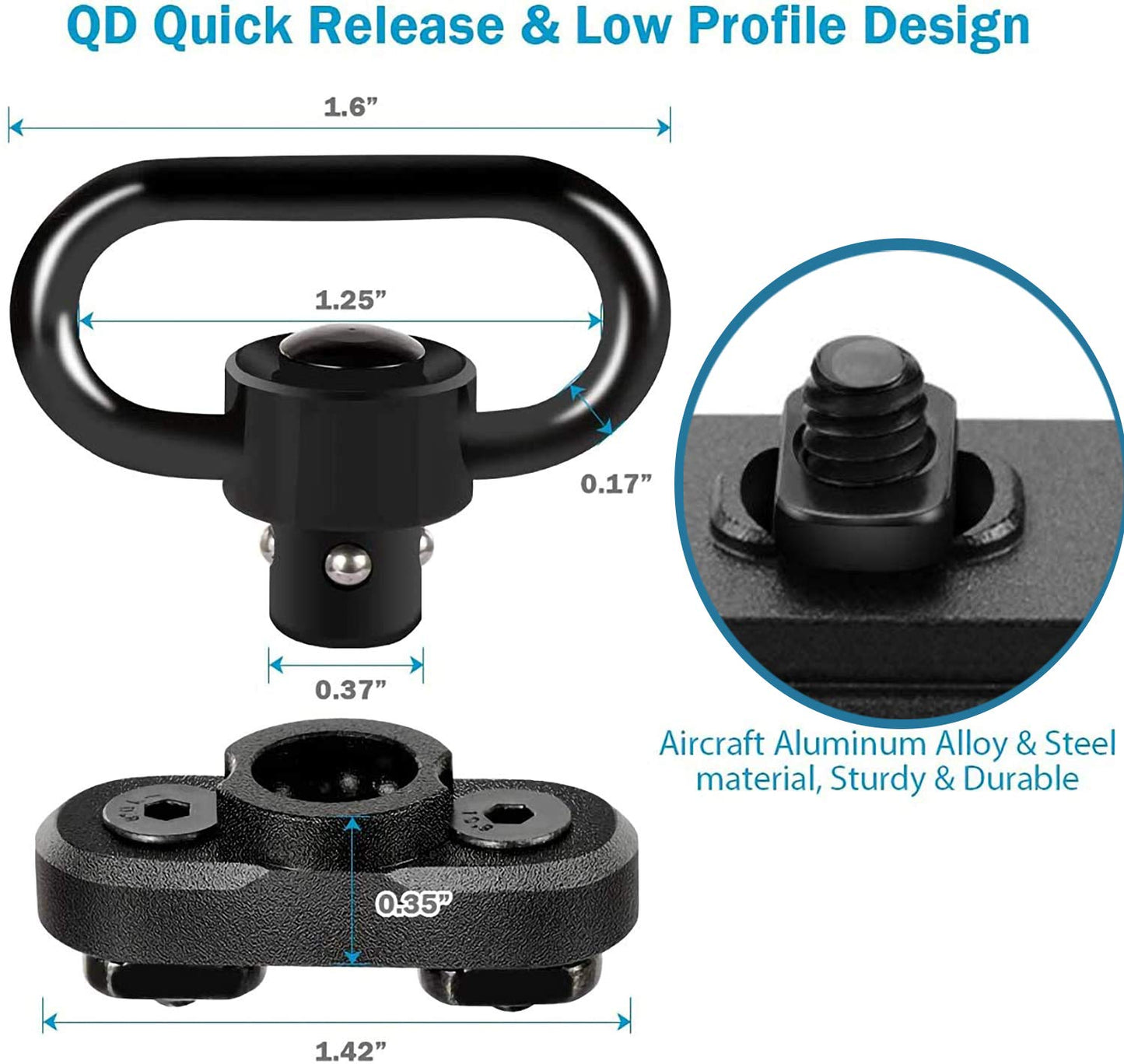 Bengor Two Point Traditional Sling with Attachments Mounts, Adjustable Extra Long Rifle Sling for Rifle with 2 Pack 1.25" QD Swivel Mounts for M-Rail
