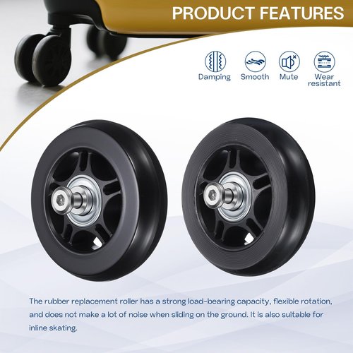 HiPicco Luggage Suitcase Replacement Wheels, 70x19mm Rubber Swivel Caster Bearings Repair Kit - Include 2 PU Bearing Wheels & Washers, Wrenches & Axle Screw for Trolley Bag, Caster Board