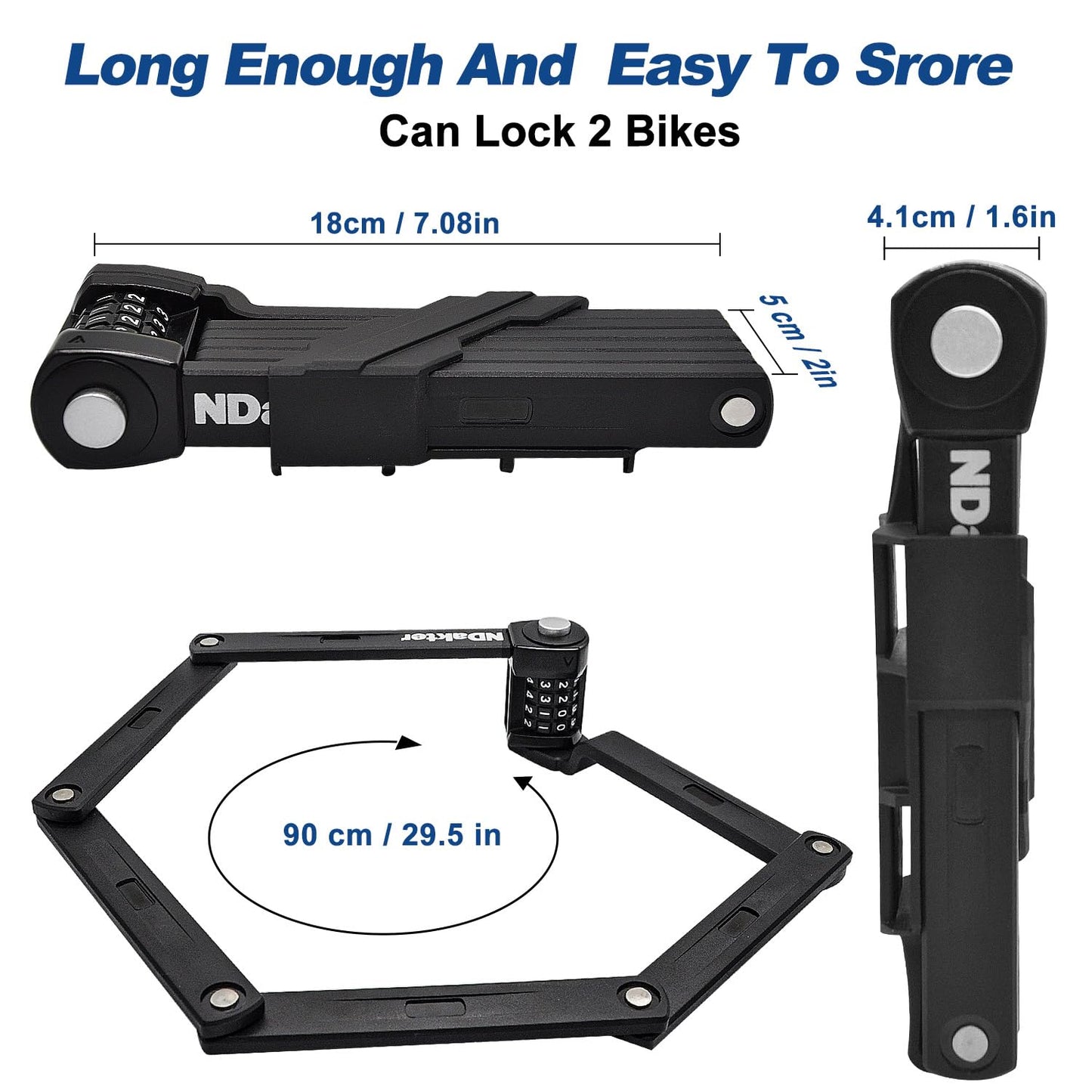 NDakter Folding Bike Lock, Keyless Compact 4 Digit Combination Bike Lock Heavy Duty Anti Theft, 3Ft Security Resettable Bike Foldable Locks for Bicycle, Electric Bike, Escooter