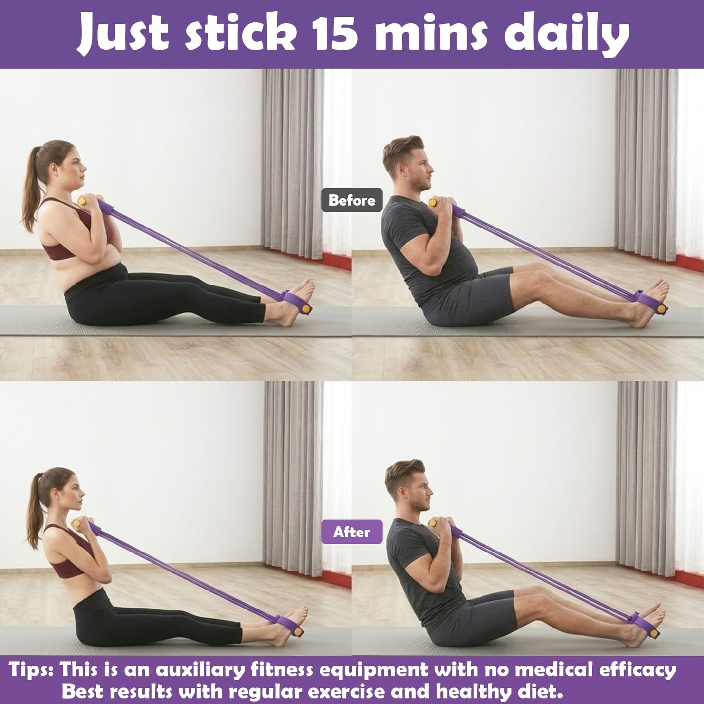 YQQKRCB Multifunctional Resistance Bands with Handles and Pedals, 4/6/8 Tubes, 300% Elasticity TPE Tension Rope for Full Body Workouts (25lbs)