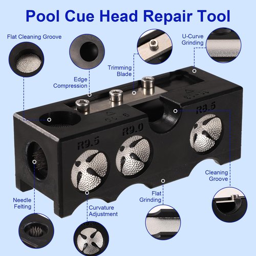 Lyreh 10-in-1 Billiard Pool Cue Tip Shaper, Pool Cue Tip Stick Repair Tool Kit Accessories Include Trimmer Scissors Replacement Blades Tape Instruction Manual L-Shaped Hexagonal Wrenches