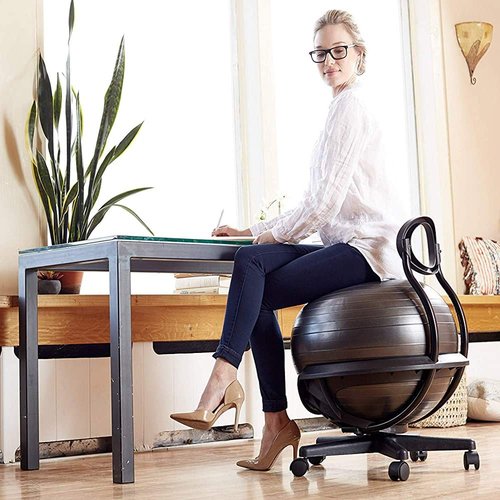 Gaiam Ultimate Balance Ball Chair - Premium Exercise Stability Yoga Ball Ergonomic Chair for Home and Office Desk with Reinforced Base, Air Pump, Exercise Guide, Black