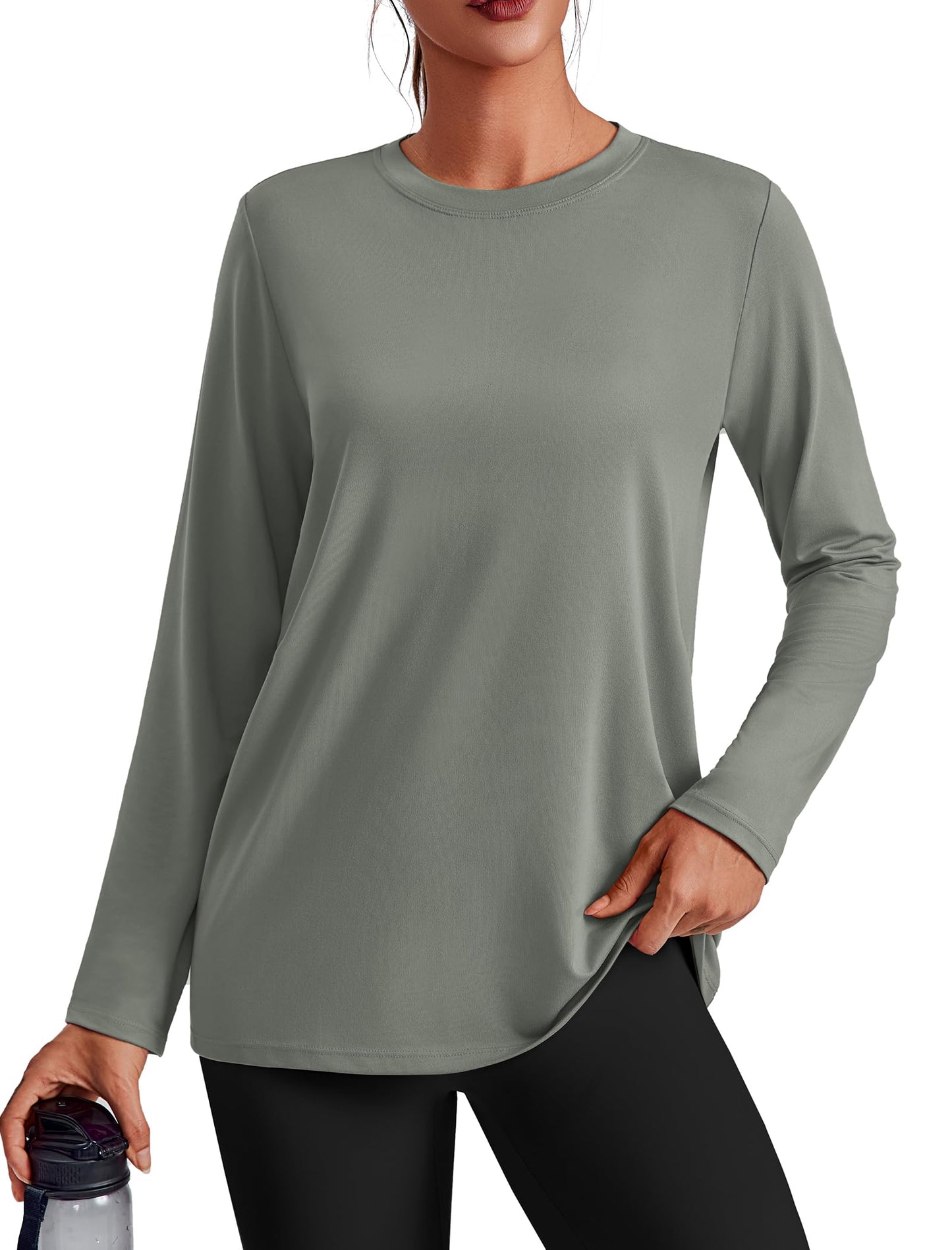 PINSPARK Workout Tops for Women Long Sleeve UPF 50+ Grey Sage M