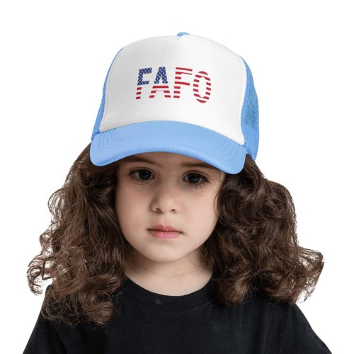 Vetrova FAFO Trucker Hats Fuck Around and Find Out Hat Adjustable Mesh Back Baseball Cap for Kids - Sky Blue