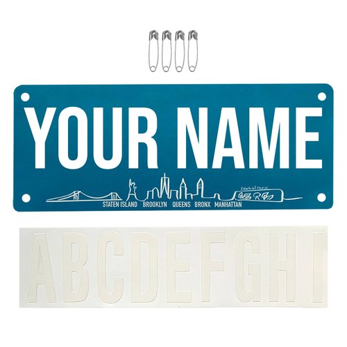Pen and Paces NYC Name Bib Kit – Weatherproof, Tear-Resistant Race Bib with Alphabet Decals & Safety Pins – Add-Your-Name Running Accessory for 5Ks, Marathons, Triathlons, Cycling & Races