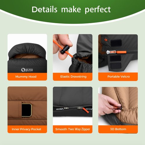 QEZER XXL Sleeping Bag, Suitable for 4 Seasons Oversized Ultralight Backpacking Sleeping Bag for Adults, Great for Camping and Hiking