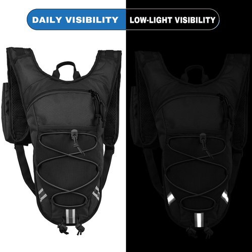 DEVONWIDE Lightweight Hydration Backpack 2L Water Bladder Pack - Black | Water Backpack for Running, Cycling, Hiking | Anti-Theft, Reflective, with Phone Holder & Trekking Pole Loops
