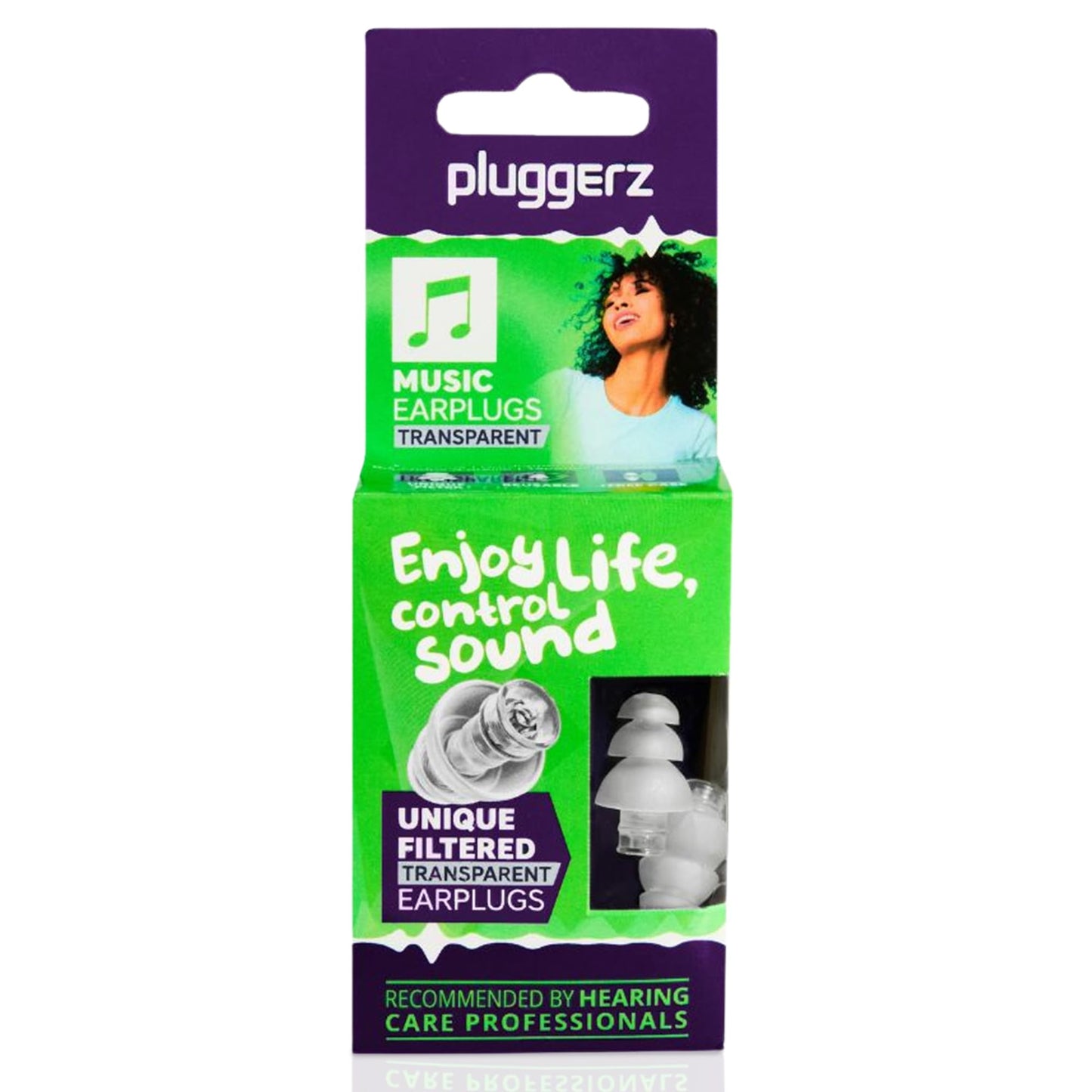 Pluggerz Enjoy Music Earplugs, Transparent, Skin-Friendly Material, Reusable Ear Plugs with Filter, 24-29 dB Noise Reduction Rating, Universal-Fit Hearing Protection for Concerts or Festivals, 1 Pair