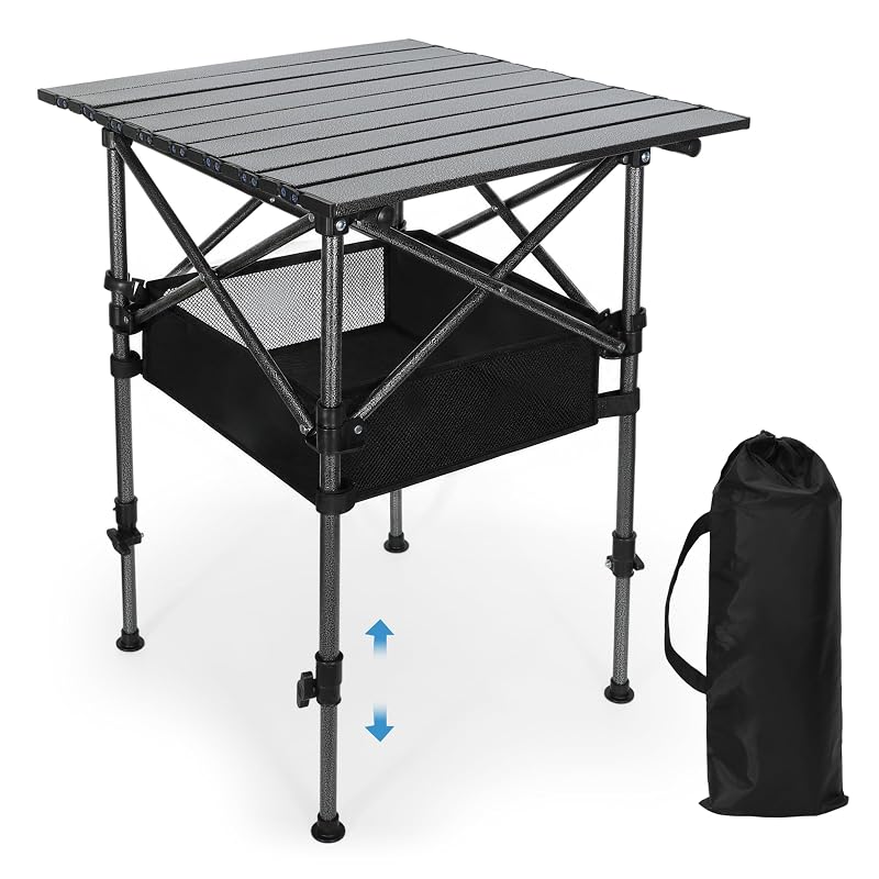 Camping Table 19.7in x 20.9in with Adjustable Height, Black - CAPASTEC Variation: Black
