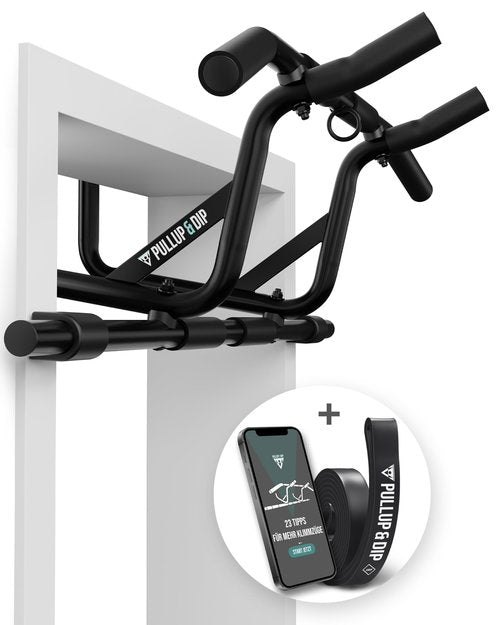 PULLUP & DIP Doorway Pull-Up Bar Without Screwing And No Slipping, Professional Door Frame Chin-Up Bar With Pull-Up Band, Padded Handles + eBook, Up To 240 lbs