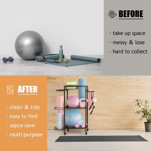 LIANTRAL Yoga Mat Storage Rack - Metal Gym Organizer for Yoga Mats, Foam Rollers & Fitness Equipment, Space Saving Workout Equipment Storage Rack for Home Exercise and Fitness Gear, Black