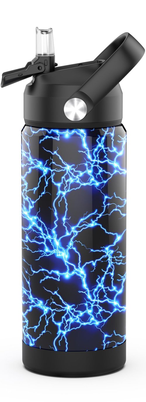 Boys Water Bottle with Straw,18 oz Kids Insulated Cups with Stainless Steel Leak Proof for School,Sport&Travel（Lightning）