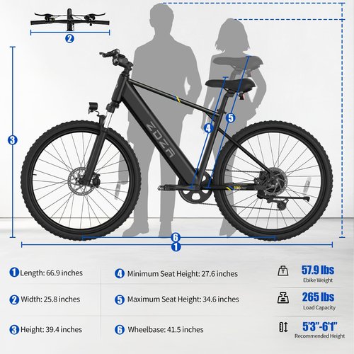 ZDZA Electric Bike, 1000W Peak Motor, 26” Electric Mountain Bike, 375Wh Removable Battery, 40 Miles Range & 20 Mph Step-Over Ebike for Adults, Electric Bicycle for Commute, 7 Speed (Black)