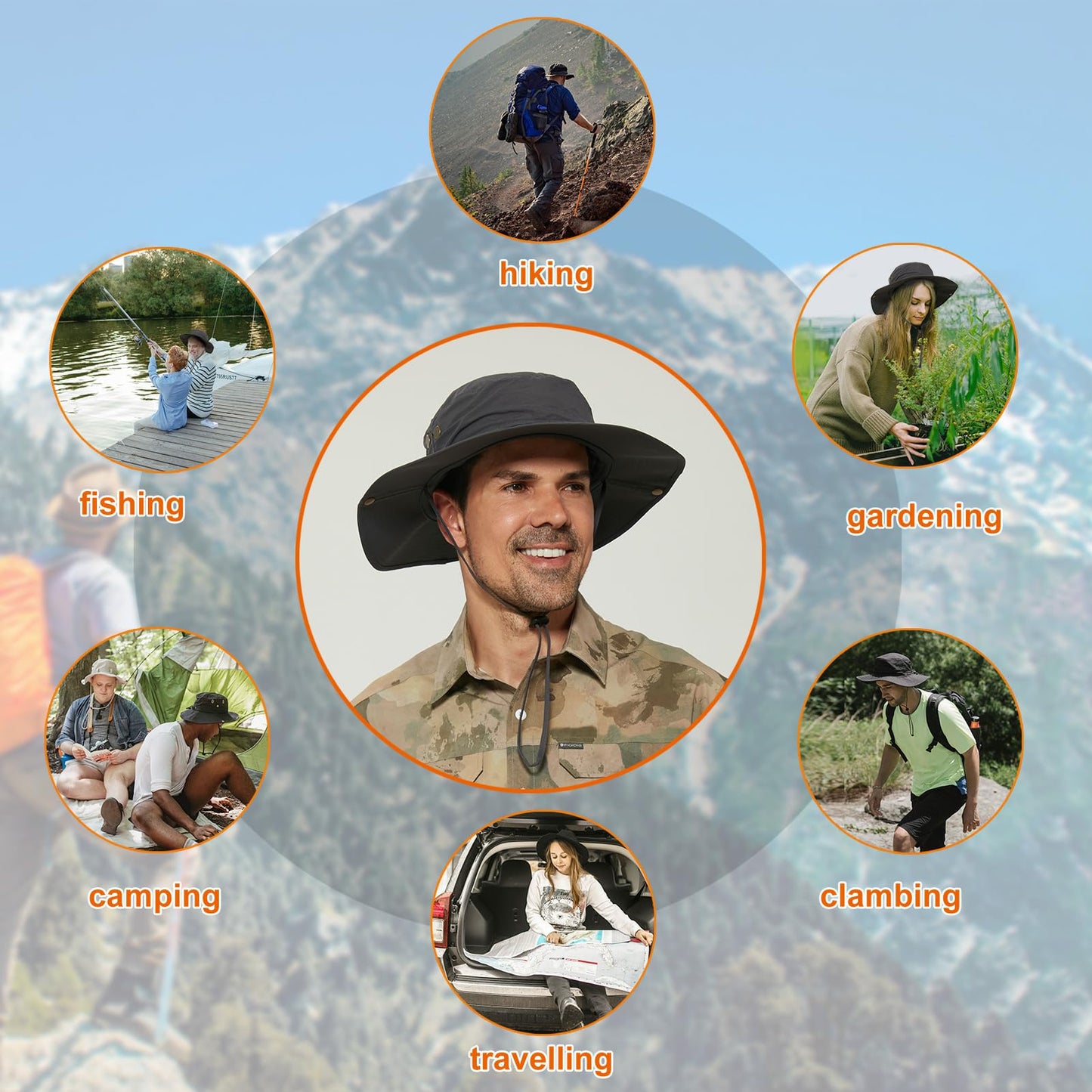PLCWSCFV Sun Bucket Boonie Hats for Men Waterproof Wide Brim Detachable Neck Flap Face Cover UPF 50+ Packable UV Protection Breathable Fishing Hiking Beach Garden Hat Light Gray Medium Large