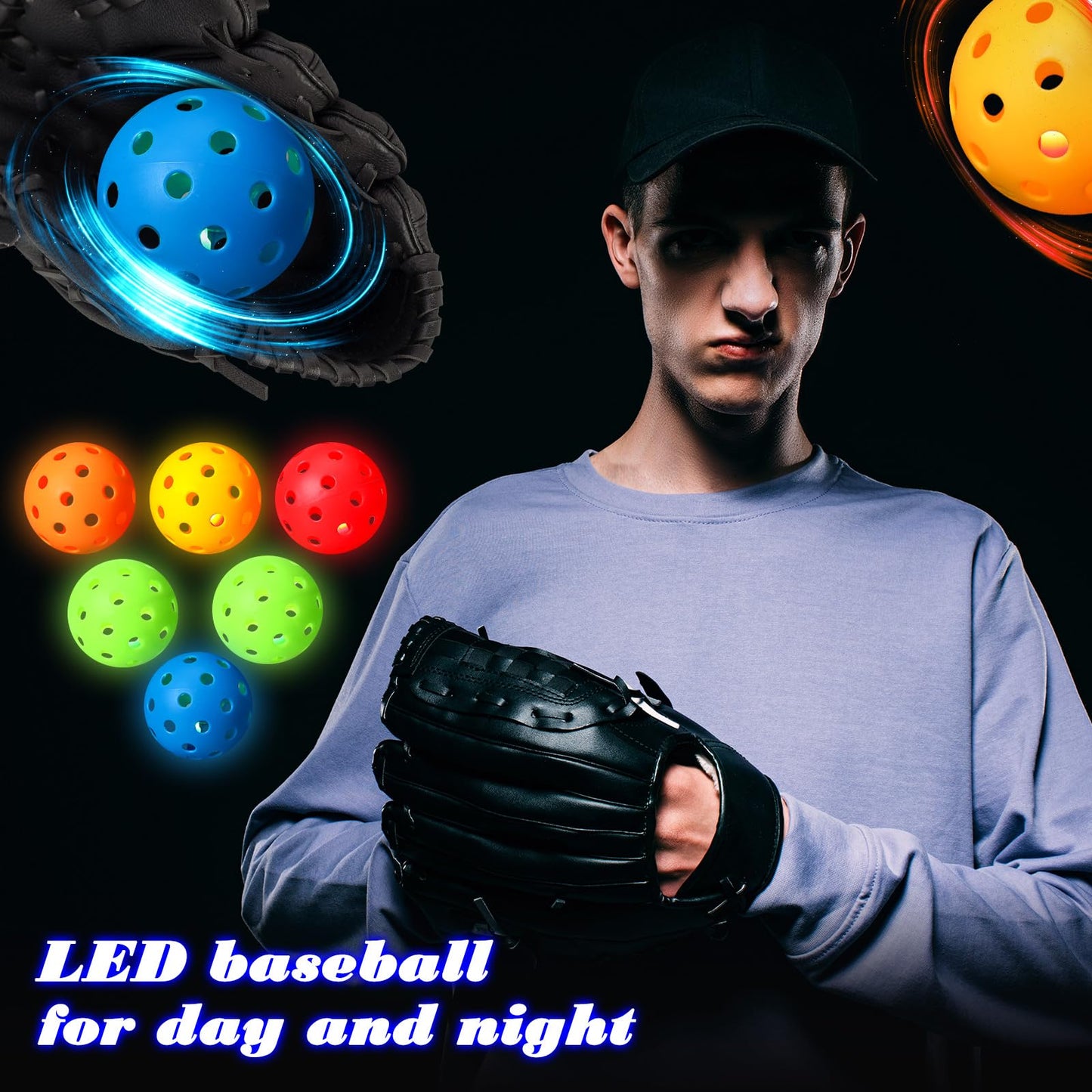 Arrowbash 10 Pack Light Up Baseball Glow in the Dark Practice Baseballs & Softballs LED Practice Balls Luminous Training Baseballs Hollow Airflow Softball Ceiling Balls for Teen Adult Baseball Fan