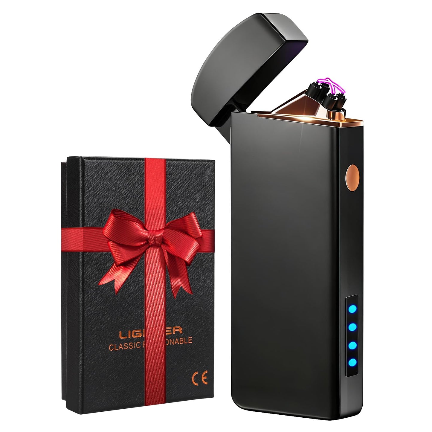 Coquimbo Gifts for Men Dad Him Husband, Electric Lighter USB Rechargeable Windproof Flameless Dual Arc Plasma Lighters for Candle Incense Camping (Black)