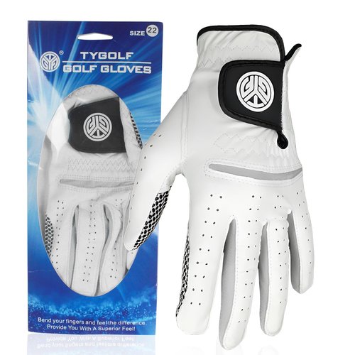 DUFFOBAN Men’s Golf Gloves Left Hand for Right Handed Golfer, Leather Golf Gloves with Extra Grip Soft Fit Breathable Comfortable White Golf Glove, XXX-Large
