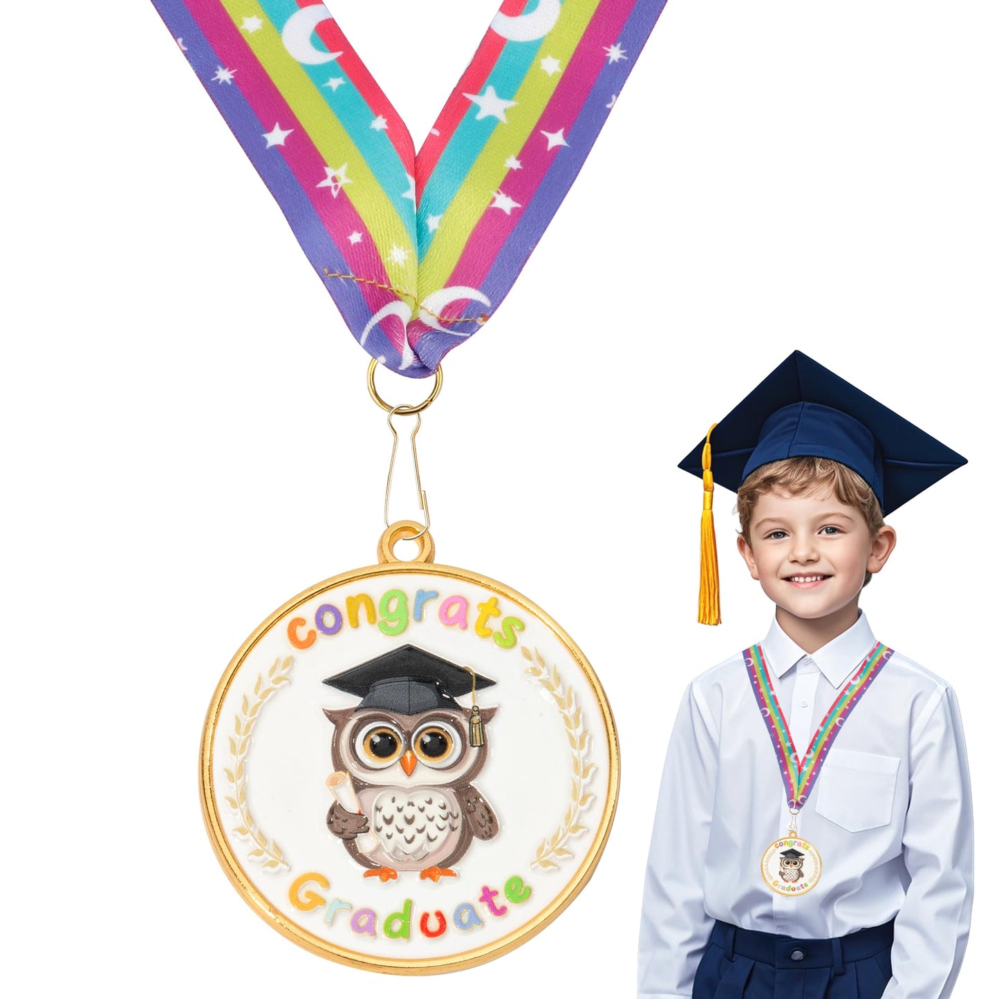 Congrats Kids Graduation Medal, 2 Inch Kindergarten Preschool Graduation Medals for Kids with Rainbow Neck Ribbon for Students Award Medallion Graduation Gifts, Graduation Decorations Class of 2025