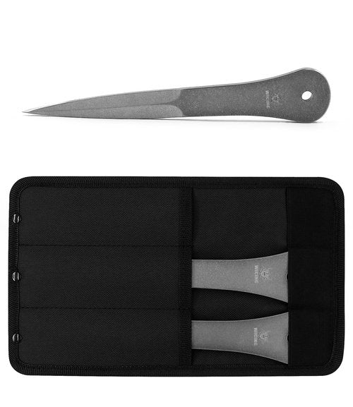 WICING 9.5 Inch Throwing Spikes - 0.236" Thick Full Tang Design, with Nylon Sheaths for Recreation and Competition - 3 Pack