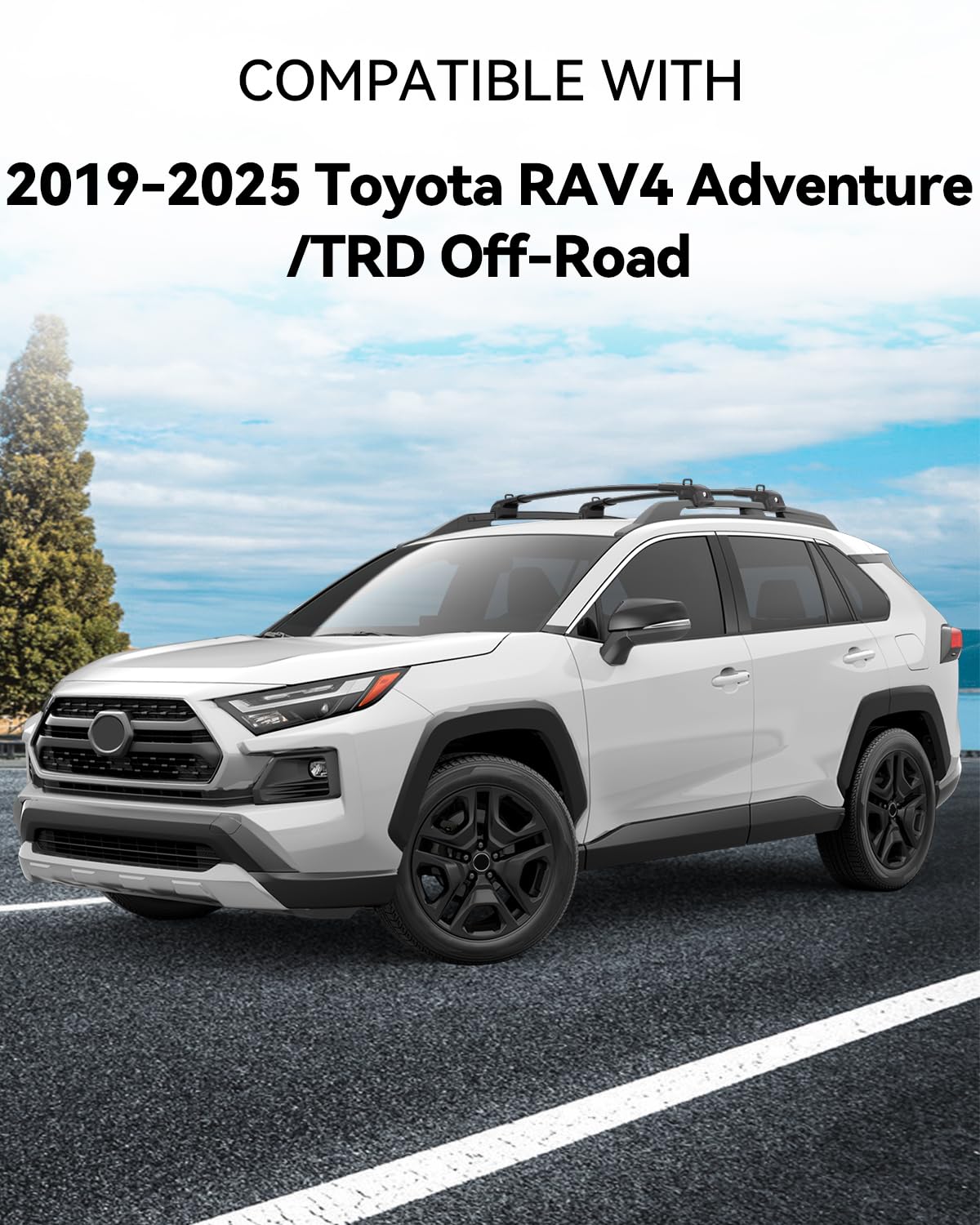 330Lbs Roof Rack Cross Bars Compatible with Toyota RAV4 Adventure/TRD Off-Road 2019-2025, Heavy Duty Aluminum Roof Rails Top-Mount Crossbars Rooftop Luggage Racks Cargo Carrier