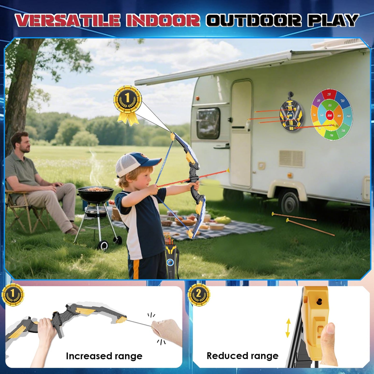 Kids Bow and Arrow Set LED Light Up Archery Set with 10 Suction Cup Arrows, 2 Archery Targets Indoor Outdoor Games for Kids Ages 4-8 8-12 Birthday Gifts Toys for 5 6 7 8 9 10 11 12 Year Old Boys Girls
