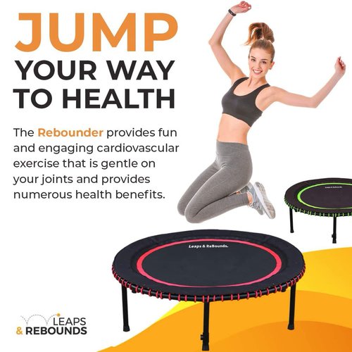 LEAPS & REBOUNDS Bungee Rebounder - in-Home Mini Trampoline Safety Bungee Cover, 32 Latex Rubber Bungees - Named Best Value Rebounder (Cobalt Blue, 48)