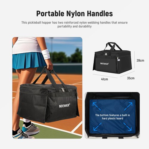 NEEWER TB01B Tennis Ball & Pickleball Hopper Basket for 110 Balls, Heavy Duty Polyester Carry Bag for NEEWER TB01S Ball Picker, Portable Baseball Golf Caddy with Side Pockets, ONLY the Bag Included