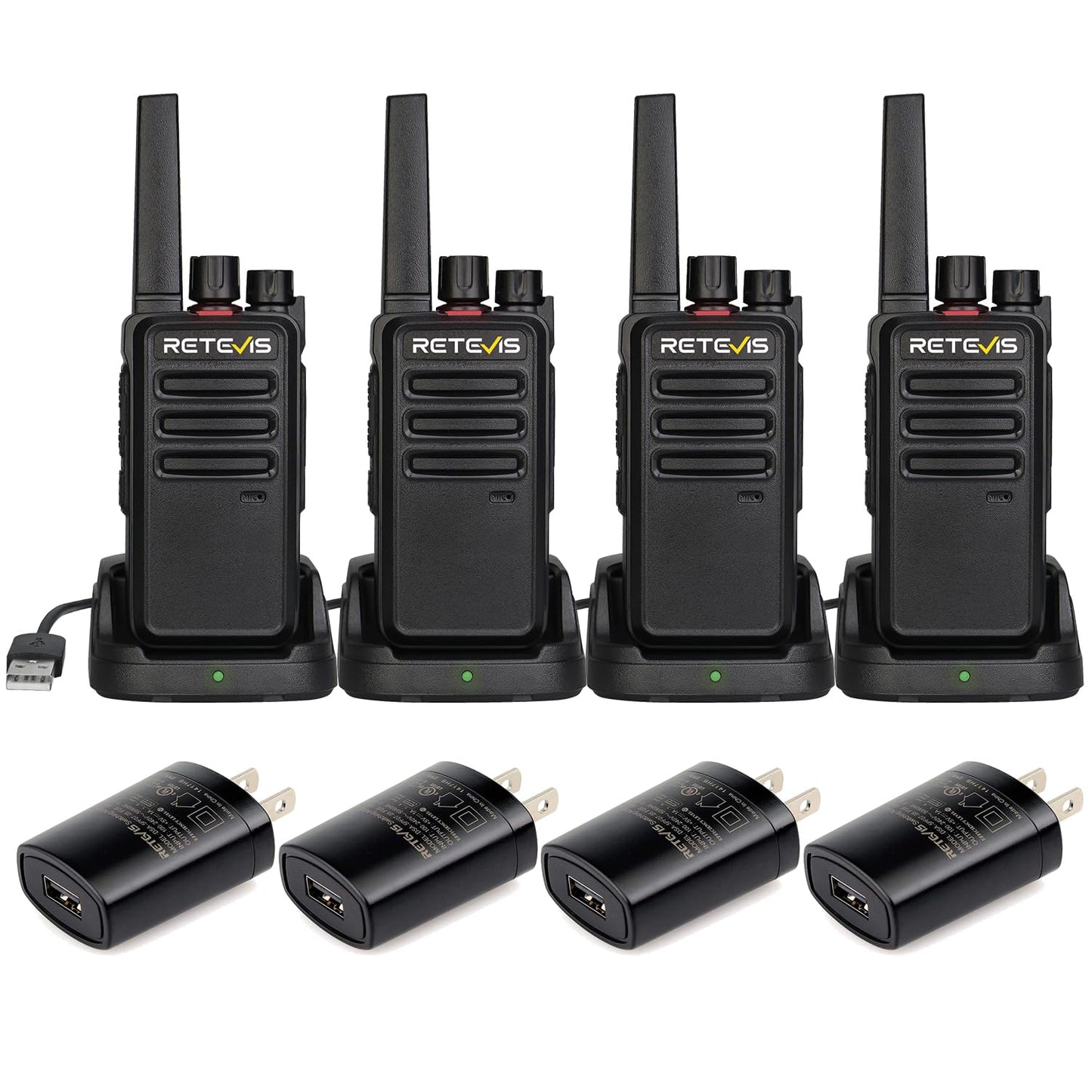 Retevis RT68 Walkie Talkies for Adults, 2 Way Radios Long Range, Hands Free, 1200mAh Battery, Portable Walkie Talkie Rechargeable with USB Charging Base, for Hunting Hiking (4 Pack)