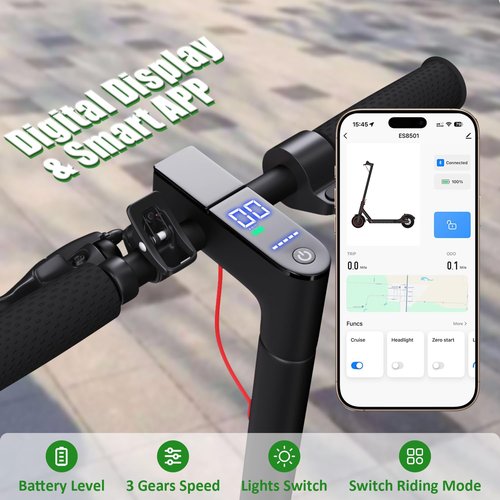 Electric Scooter Adult 8.5'' Tires Foldable E Scooters for Adults Powerful 500W Peak with Cruise Control APP Control for Commuting