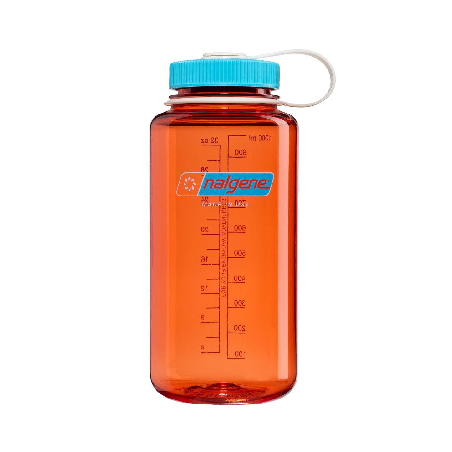 Nalgene 32 oz Wide Mouth Water Bottle | BPA-Free, Durable & Leak Proof, Lightweight for Hiking, Work & Gym – Thrill & Motion, Flame w/Blue Atoll