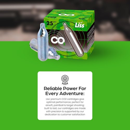 Liss 12 Gram CO2 Cartridges – 25 Pack Non Threaded Snug Fit for Airguns Air Pistols Rifles Airsoft BB & Pellet Guns Paintball Markers & Accessories