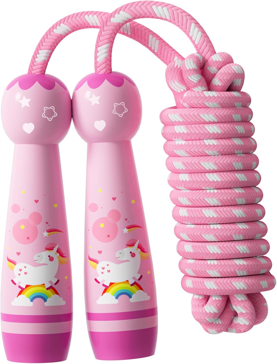 Jump Rope for Kids-Adjustable Cotton Braided Skipping Rope with Wooden Handle for Toddler Fitness Workout Exercise Outdoor Activity