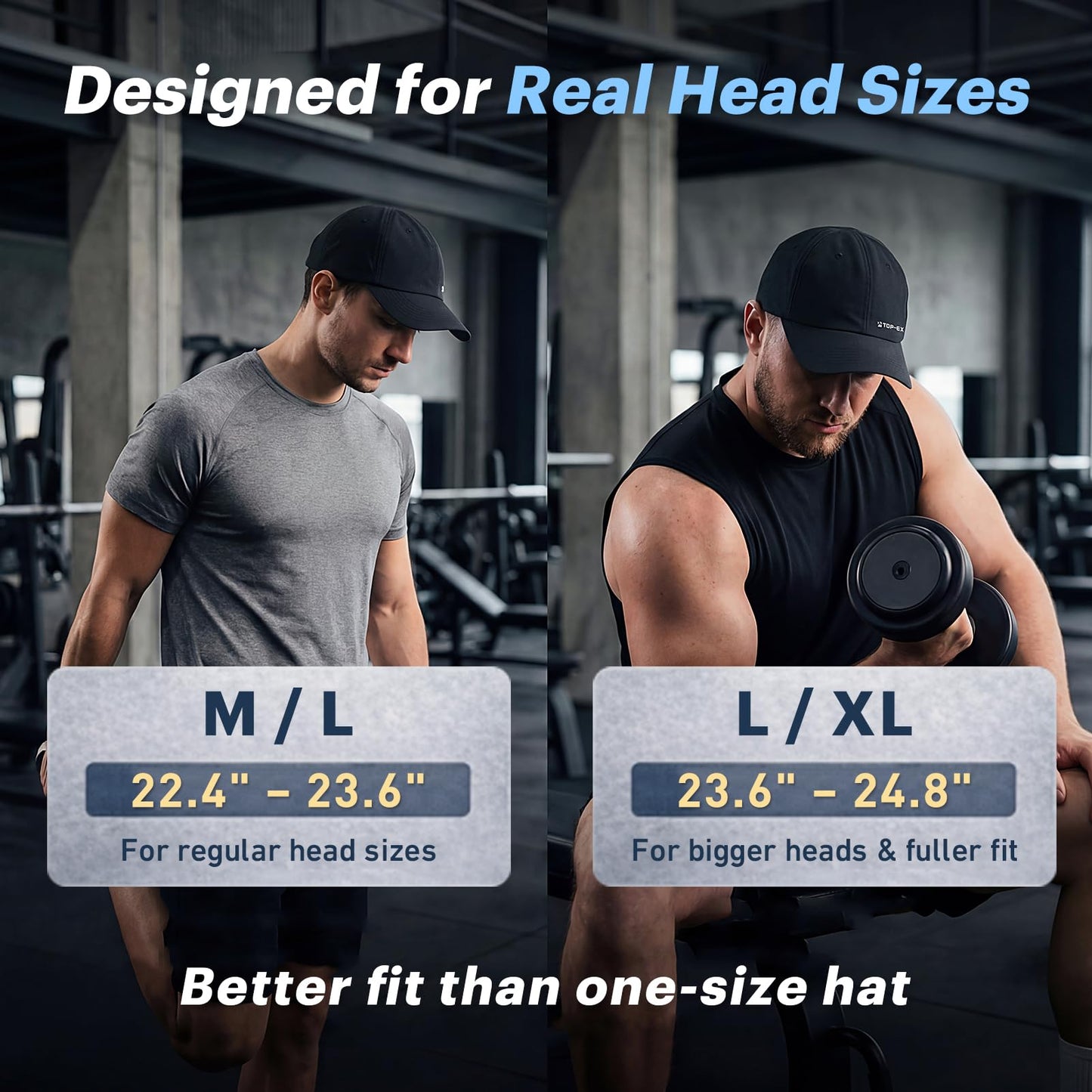 TOP-EX Cooling Performance Baseball Hats Caps for Men Waterproof Breathable Running Golf Sun UV Protection Fitted Workout Big Head Sweat Adjustable Navy Blue Medium Large M L