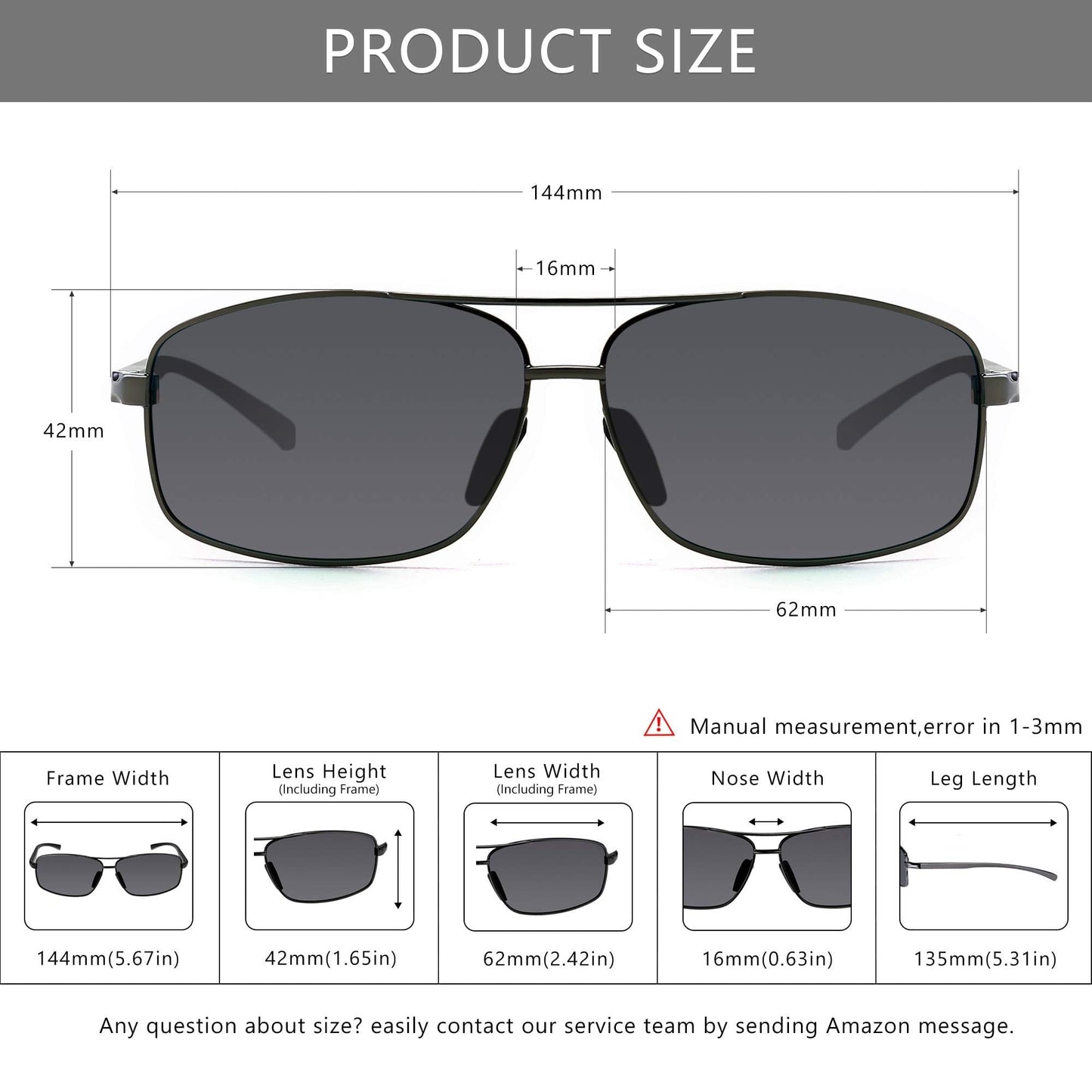SUNGAIT Ultra Lightweight Rectangular Polarized Sunglasses Men UV400 Protection (Gunmetal Frame Gray Lens, 62) Metal Frame SGT458 QKH-CA