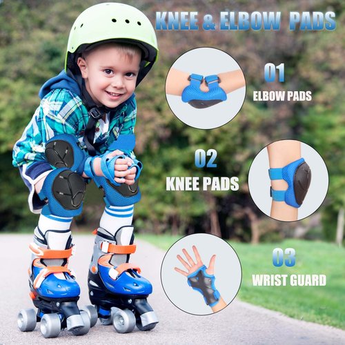 HocIece Kids/Youth Knee Pads for Kids 3-14Years Boys Girls 6 in 1 Kids Protective Gear Set Adjustable for Skating Cycling Bike Rollerblading Scooter Roller Skates