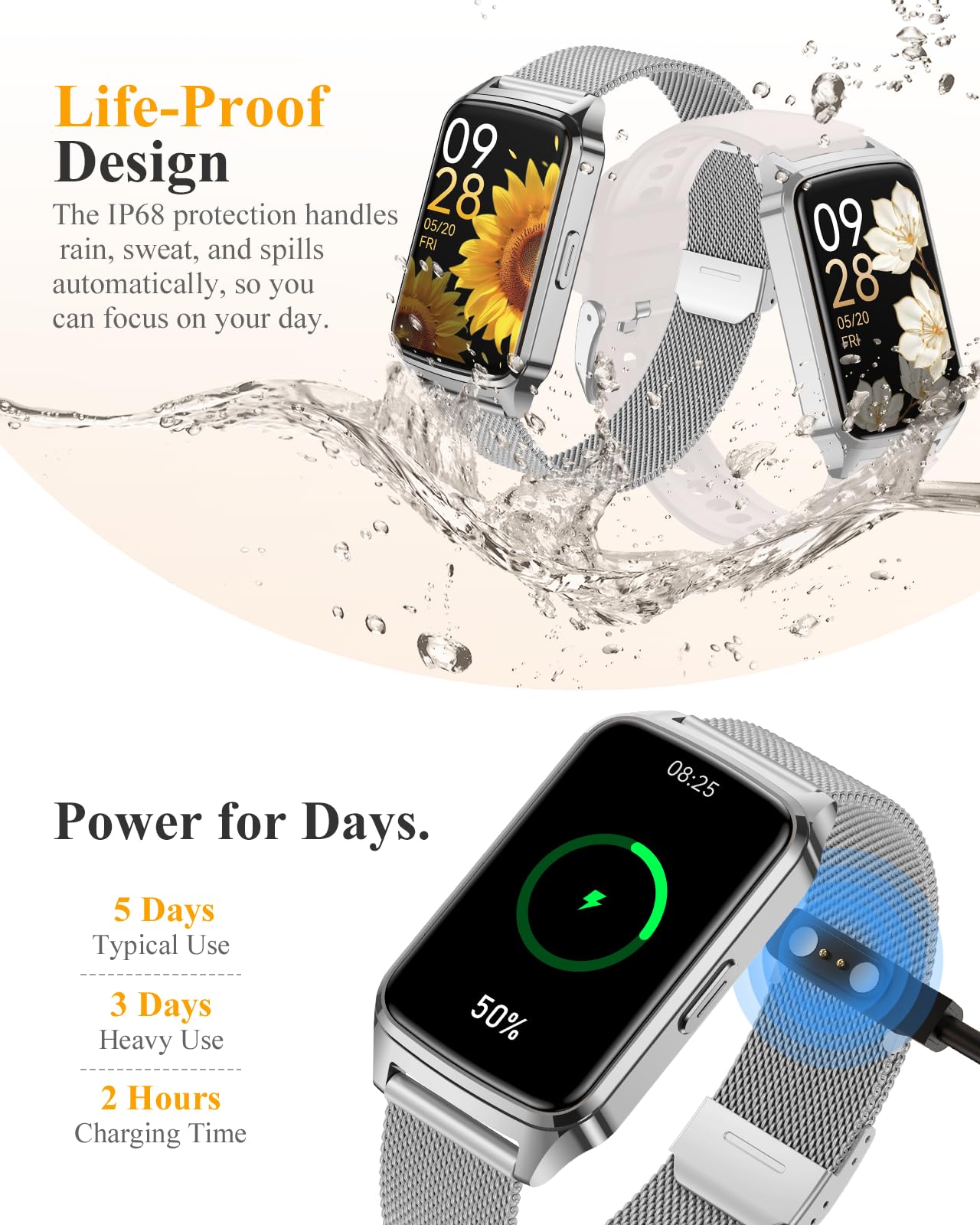 ChronArk Fitness Tracker Watch for Women Men, Step Counter Compatible with iPhone Android, IP68 Waterproof Activity Tracker with Sleep Monitor, 110+ Sports Pedometer (Cold Steel Silver, 1.57)