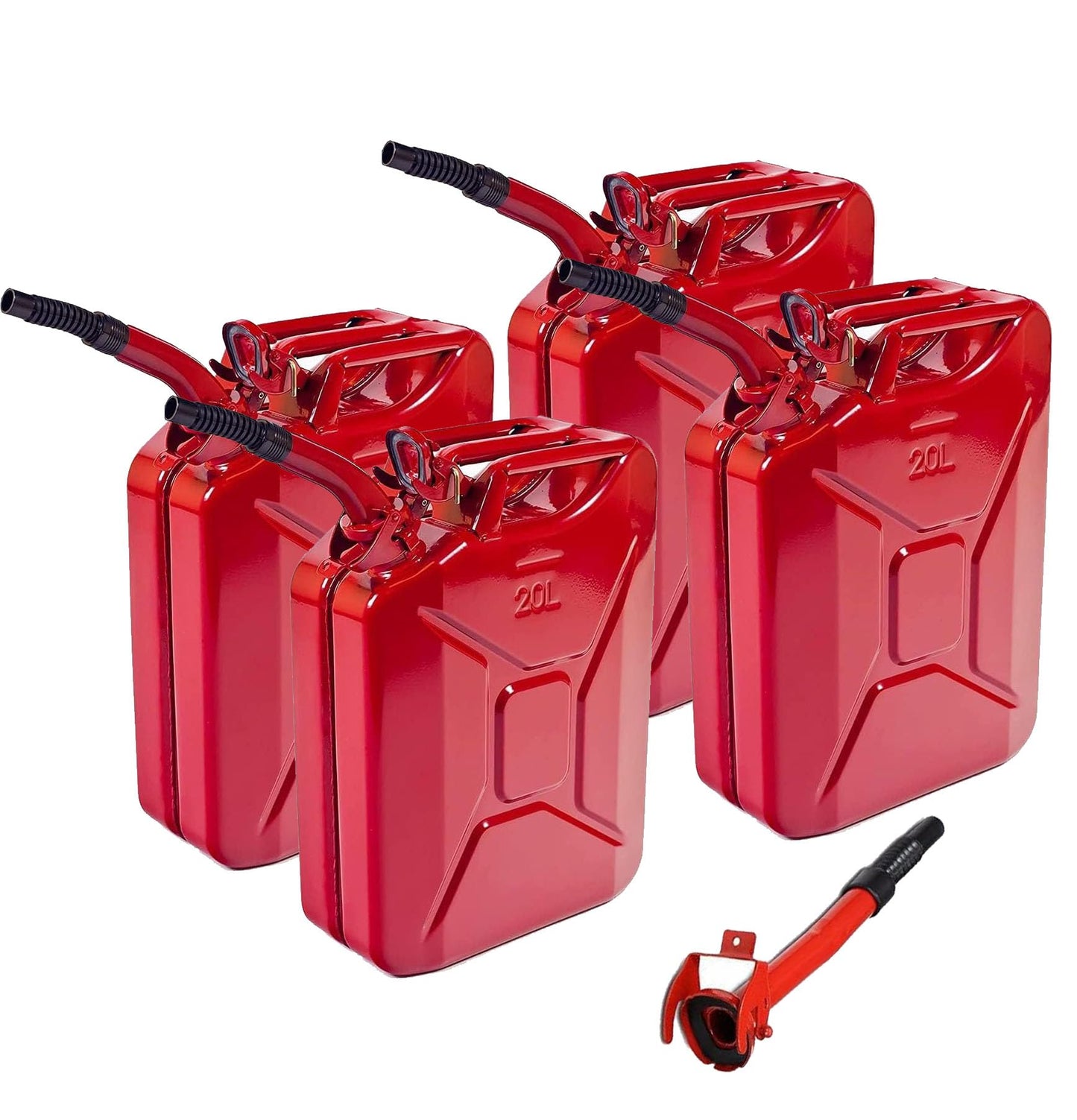 2025 Upgraded Water Container for Camping 20L 5 Gallon Metal Can with Spout for Garden Equipment,Travel and Camping (Red) (4 Pack)