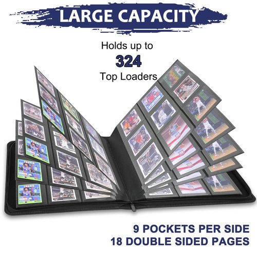 Top loader Binder,Toploader Binder 9 Pocket for 324 Cards Storage,Hold 3”×4”rigid Toploaders.Card Folders Collection Album,Card Holder(black).