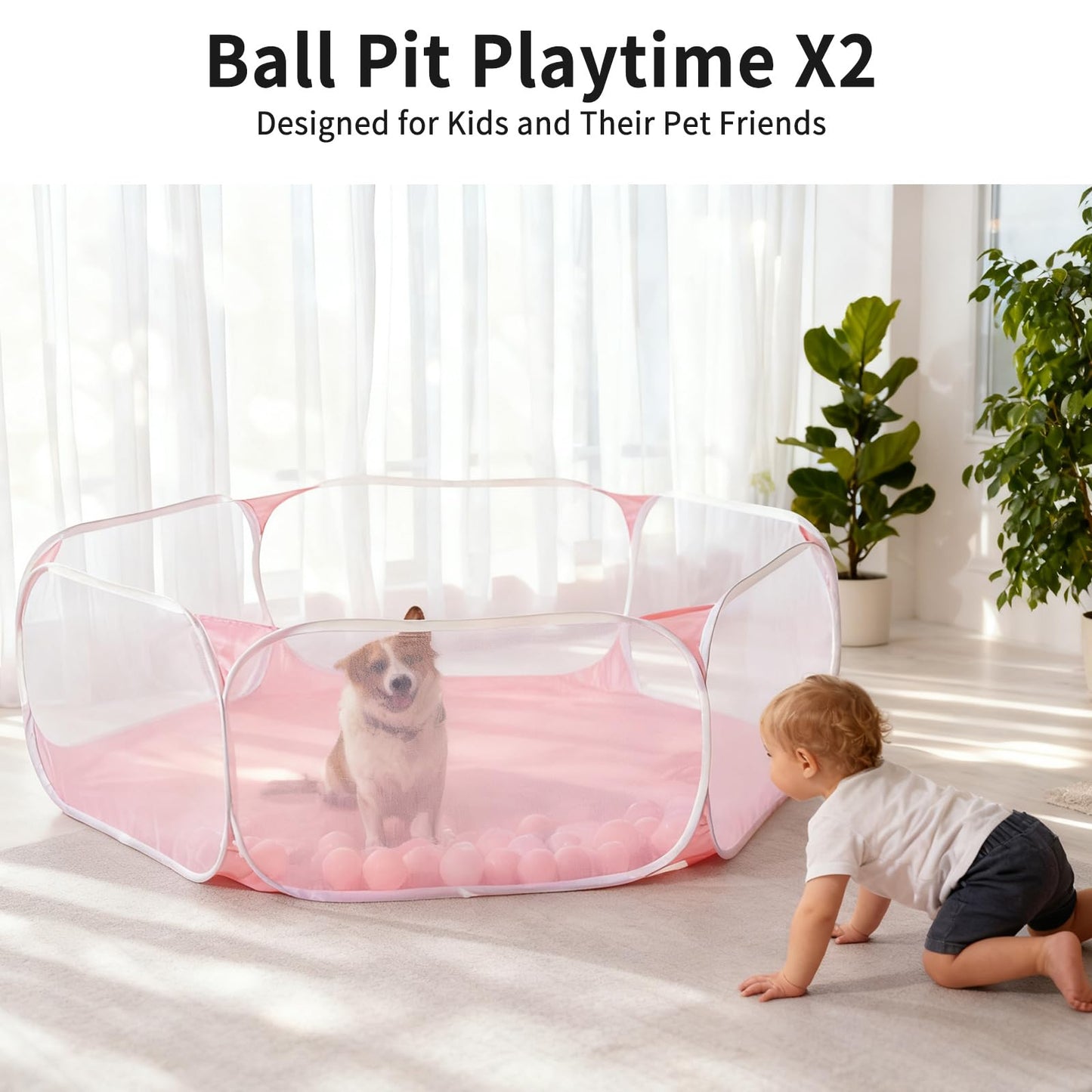 Kids Ball Pit Large Pop Up Children Ball Play Tent for Toddlers Girls Boys for Indoor Outdoor Baby Playpen with Carry Tote, Balls Not Included (Pink)…
