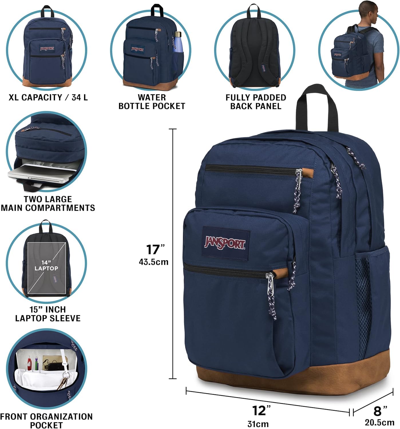 JanSport Cool Backpack, with 15-inch Laptop Sleeve - Large Computer Bag Rucksack with 2 Compartments, Ergonomic Straps, Grey Letterman